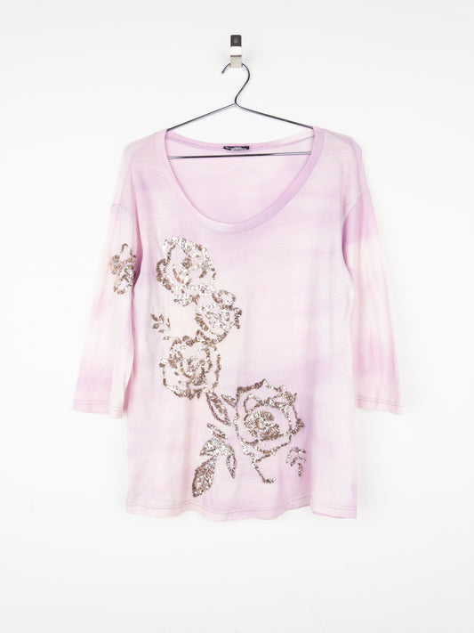 Balmain by Decarnin 2010s ¾-Sleeve Metal Thread Floral Embroidery Top