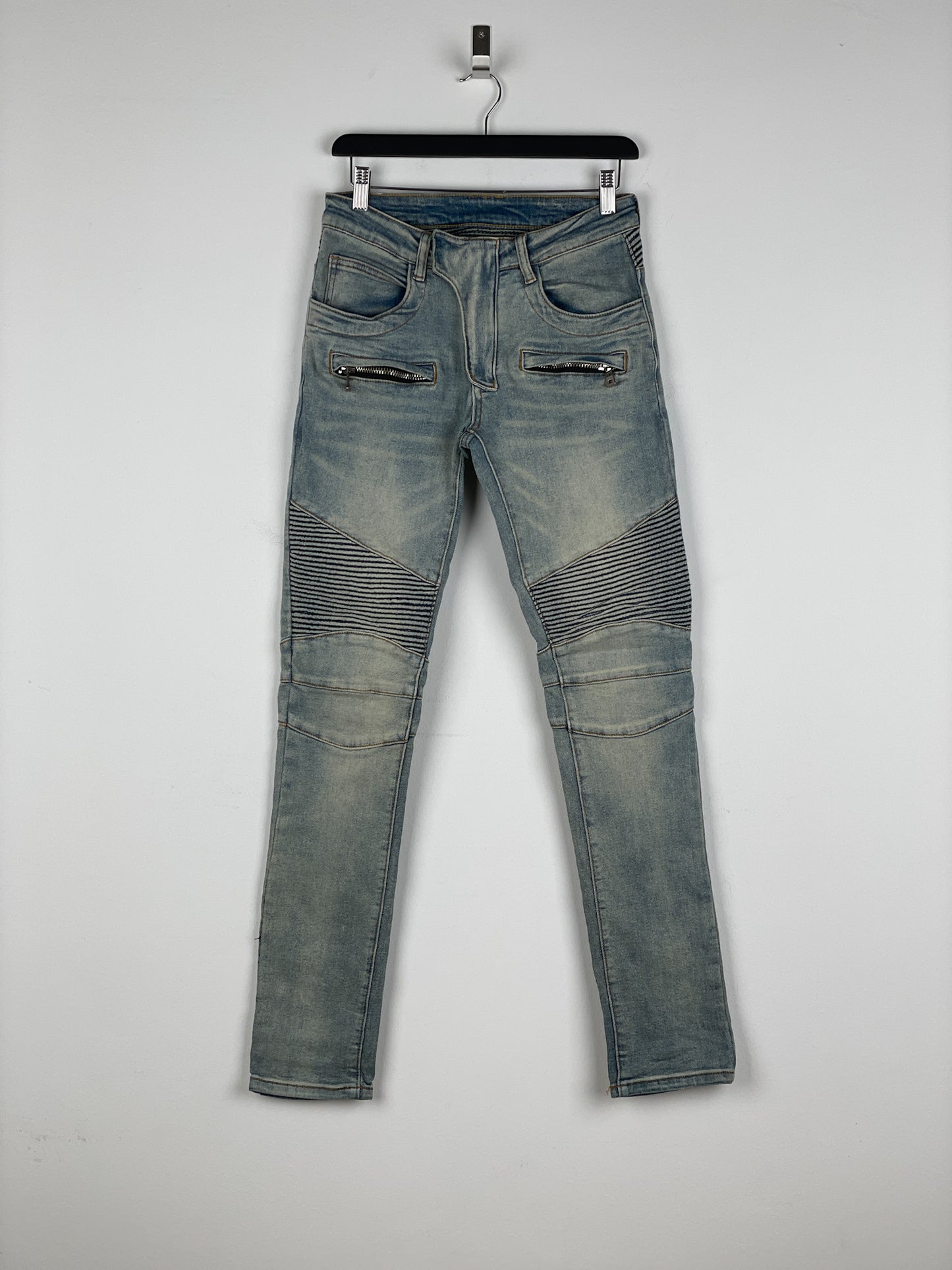 Balmain Lightwash Biker Denim Jeans