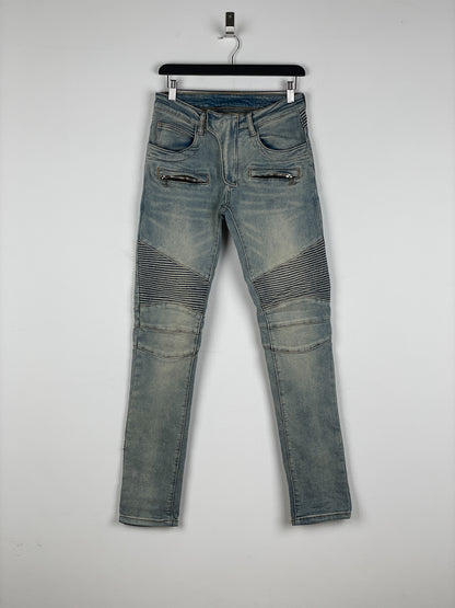 Balmain Lightwash Biker Denim Jeans