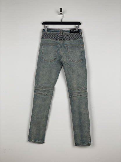 Balmain Lightwash Biker Denim Jeans