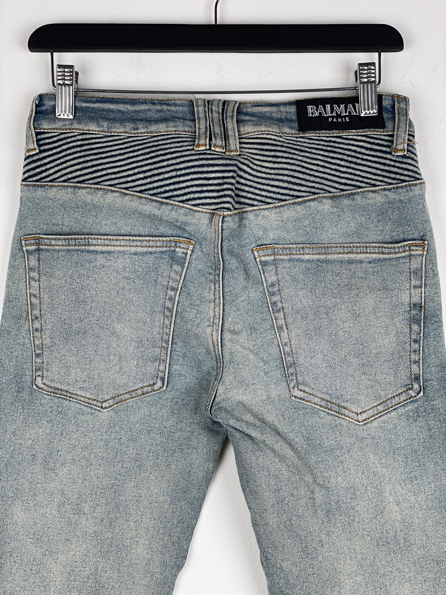 Balmain Lightwash Biker Denim Jeans