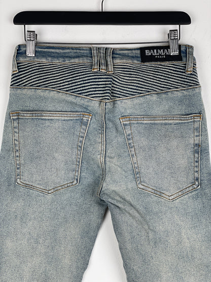 Balmain Lightwash Biker Denim Jeans