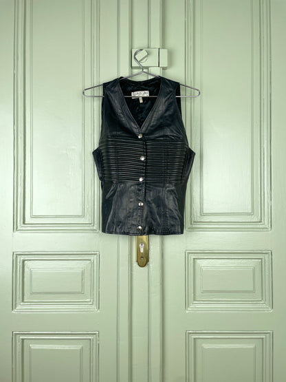 Helmut Lang 80s `Vienna Era´ Ribbed Leather Biker Vest