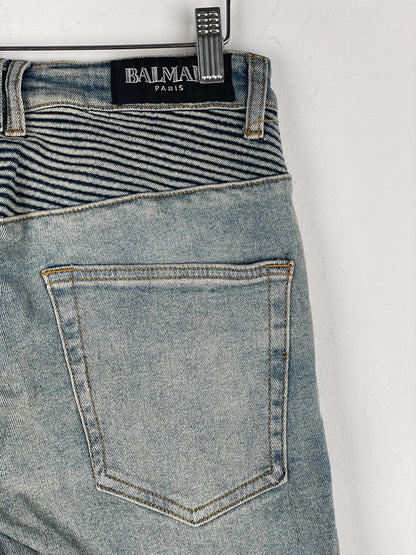 Balmain Lightwash Biker Denim Jeans