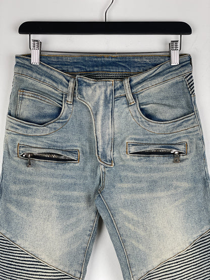 Balmain Lightwash Biker Denim Jeans