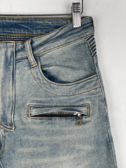 Balmain Lightwash Biker Denim Jeans