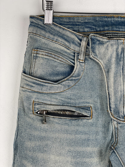 Balmain Lightwash Biker Denim Jeans