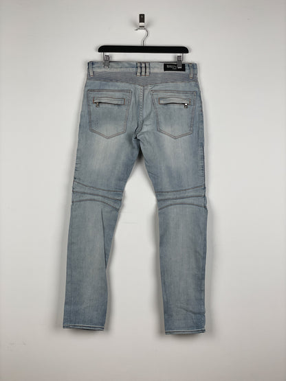 Balmain Light-Wash Distressed Biker Denim Jeans