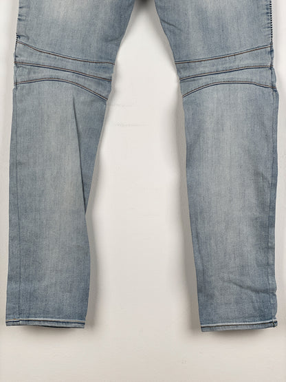 Balmain Light-Wash Distressed Biker Denim Jeans