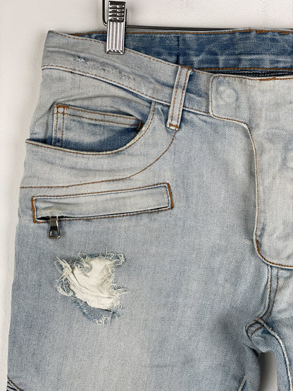 Balmain Light-Wash Distressed Biker Denim Jeans