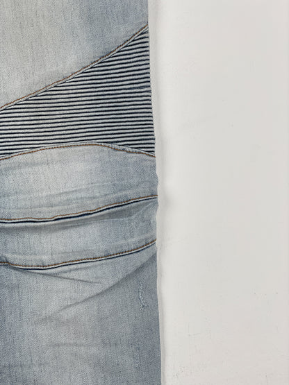 Balmain Light-Wash Distressed Biker Denim Jeans