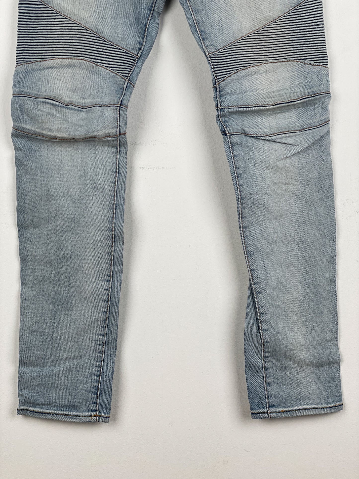 Balmain Light-Wash Distressed Biker Denim Jeans