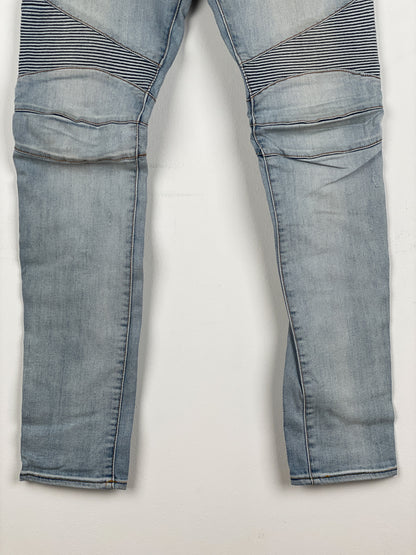 Balmain Light-Wash Distressed Biker Denim Jeans
