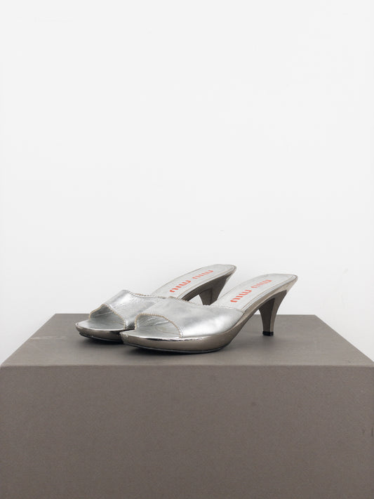 Miu Miu AW99 Metal Peep Toe Mule Heels