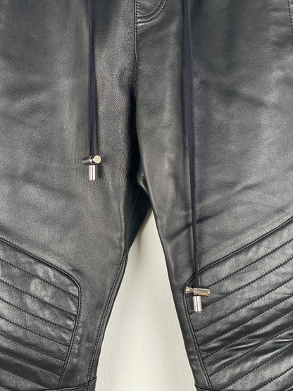 Balmain Leather Biker Jogger Pants