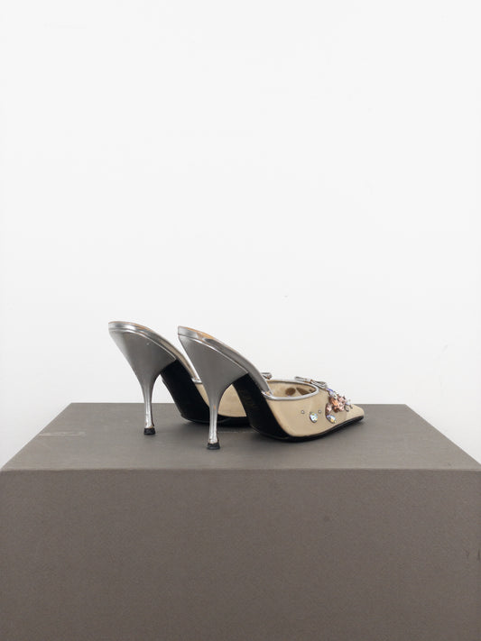 Miu Miu SS99 Sheer Gem Mule Heels