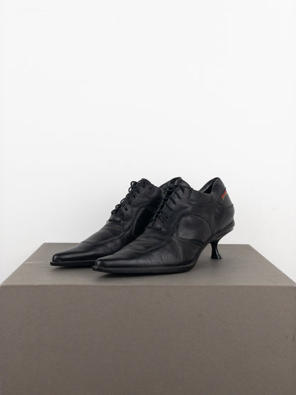 Miu Miu AW99 Kitten Heel Biker Moto Shoes