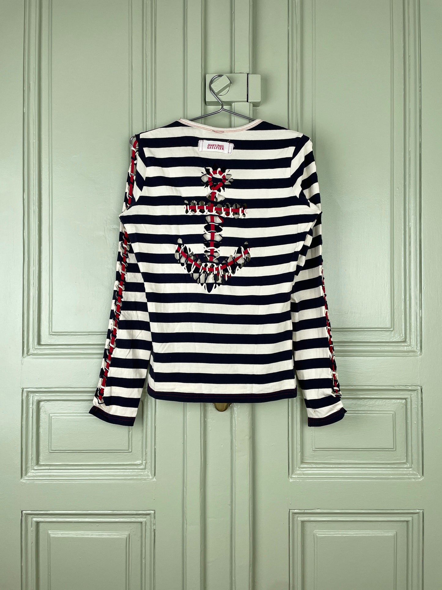 Jean Paul Gaultier 90s Sailor-Striped Heart&Anchor Cutout Longsleeve Shirt