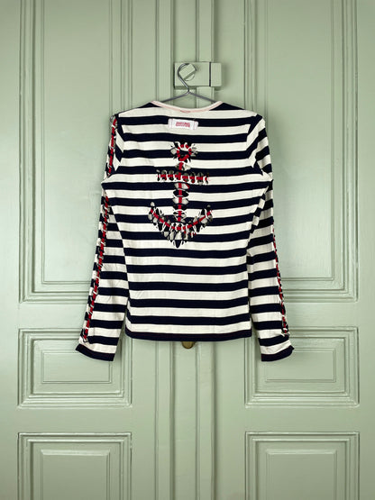 Jean Paul Gaultier 90s Sailor-Striped Heart&Anchor Cutout Longsleeve Shirt