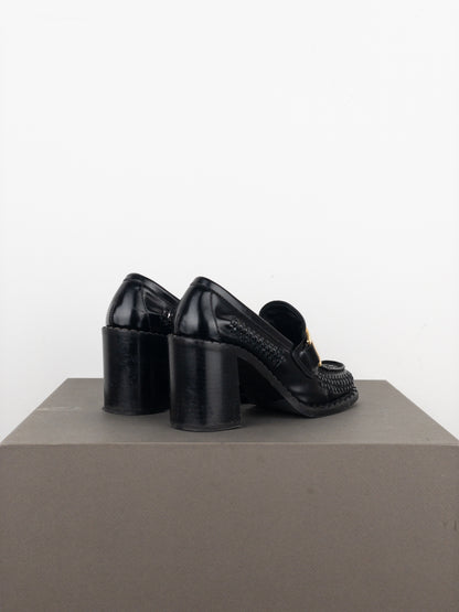Prada Square Toe Buckle Loafer Pump Heels