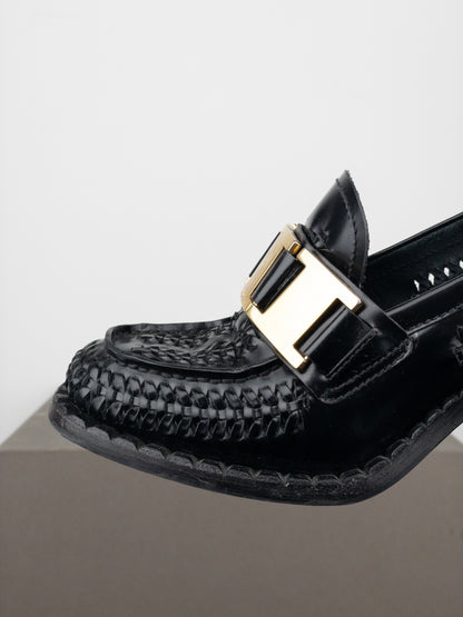 Prada Square Toe Buckle Loafer Pump Heels