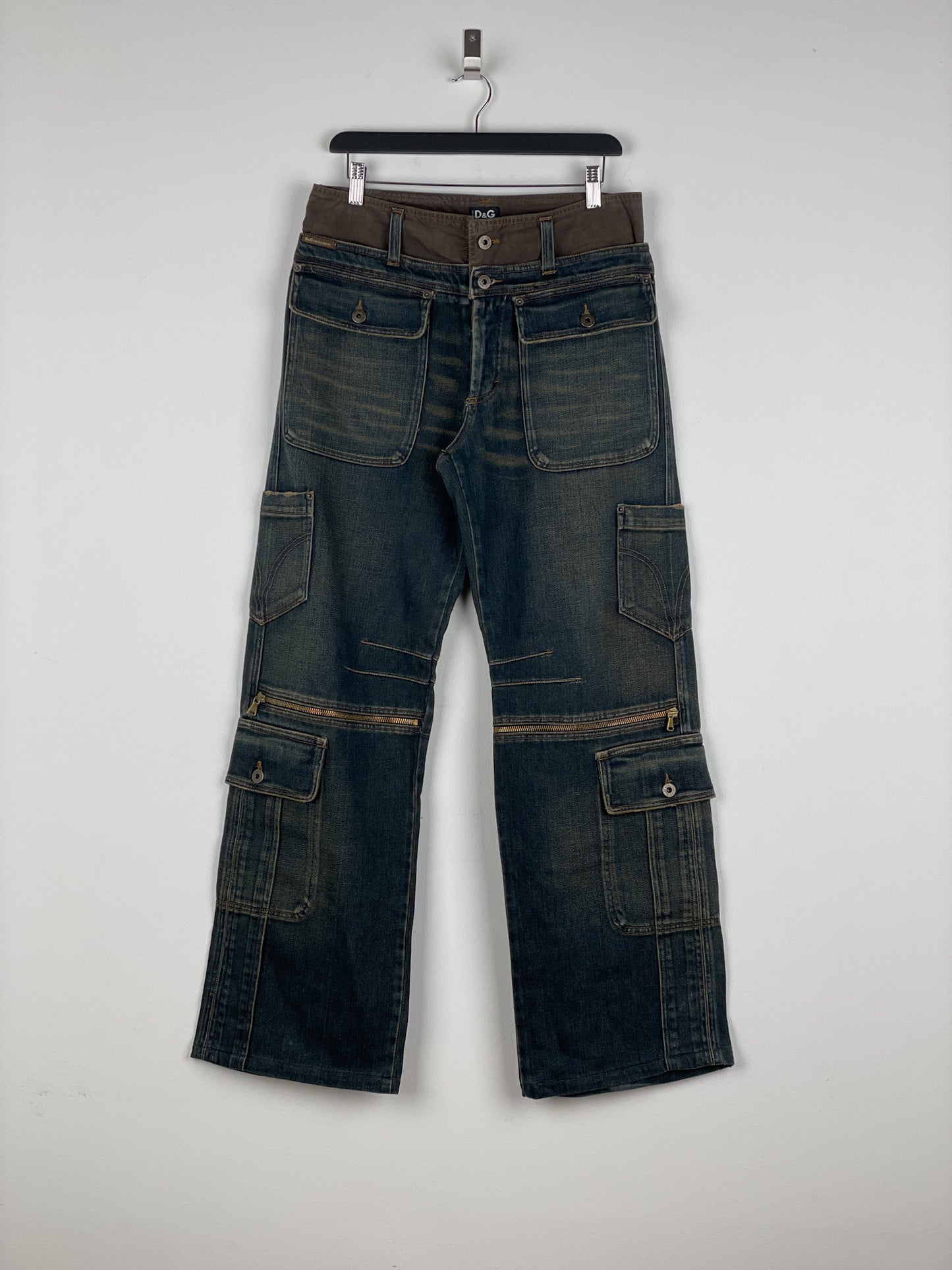 Dolce & Gabbana AW03 Double Waist Denim Cargo Pants