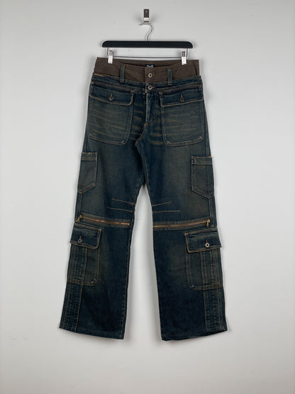 Dolce & Gabbana AW03 Double Waist Denim Cargo Pants
