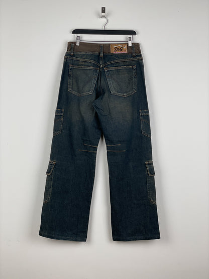 Dolce & Gabbana AW03 Double Waist Denim Cargo Pants