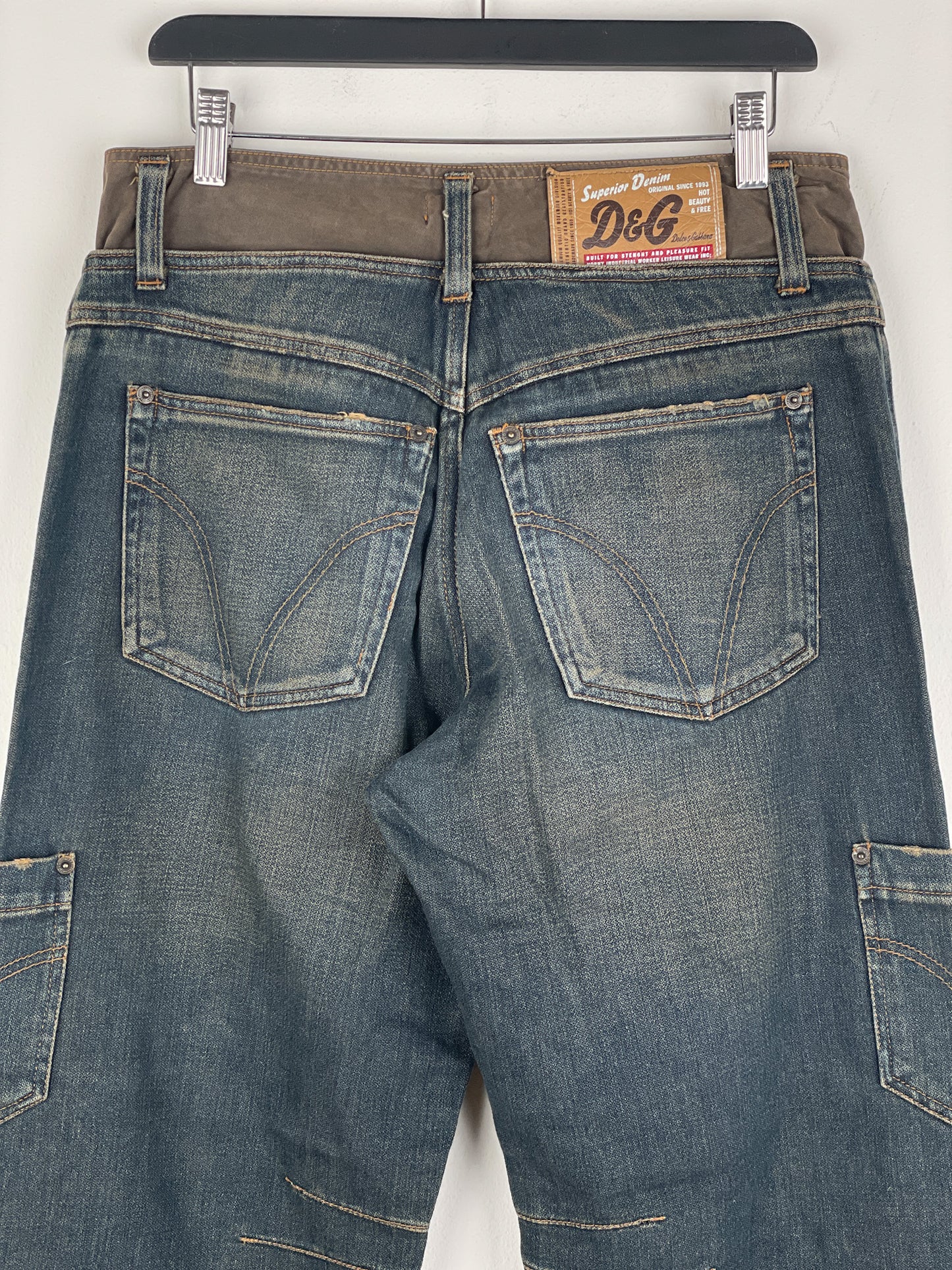 Dolce & Gabbana AW03 Double Waist Denim Cargo Pants