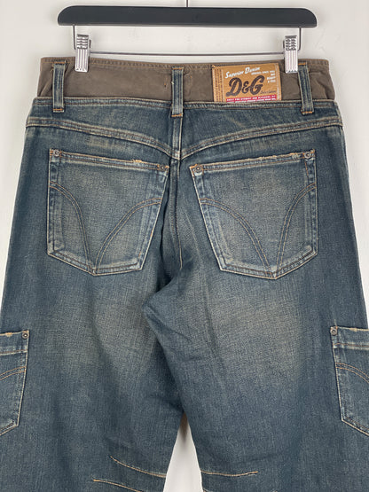 Dolce & Gabbana AW03 Double Waist Denim Cargo Pants