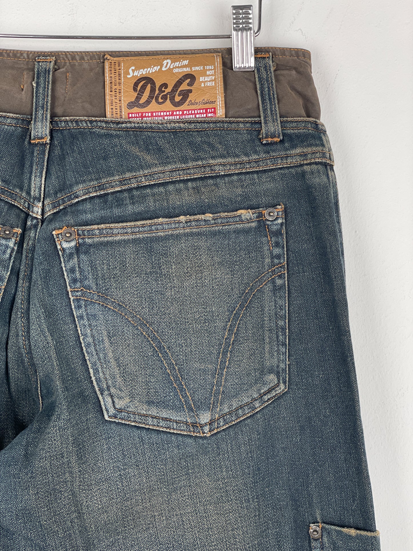 Dolce & Gabbana AW03 Double Waist Denim Cargo Pants