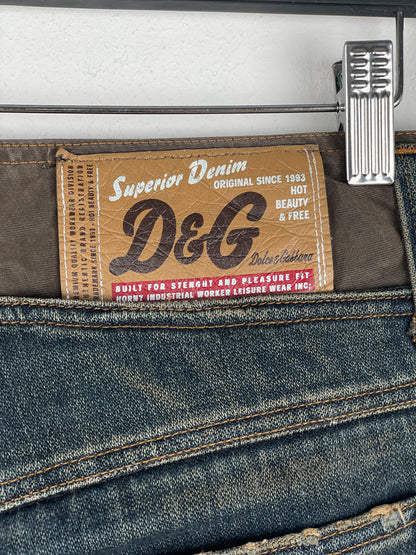 Dolce & Gabbana AW03 Double Waist Denim Cargo Pants