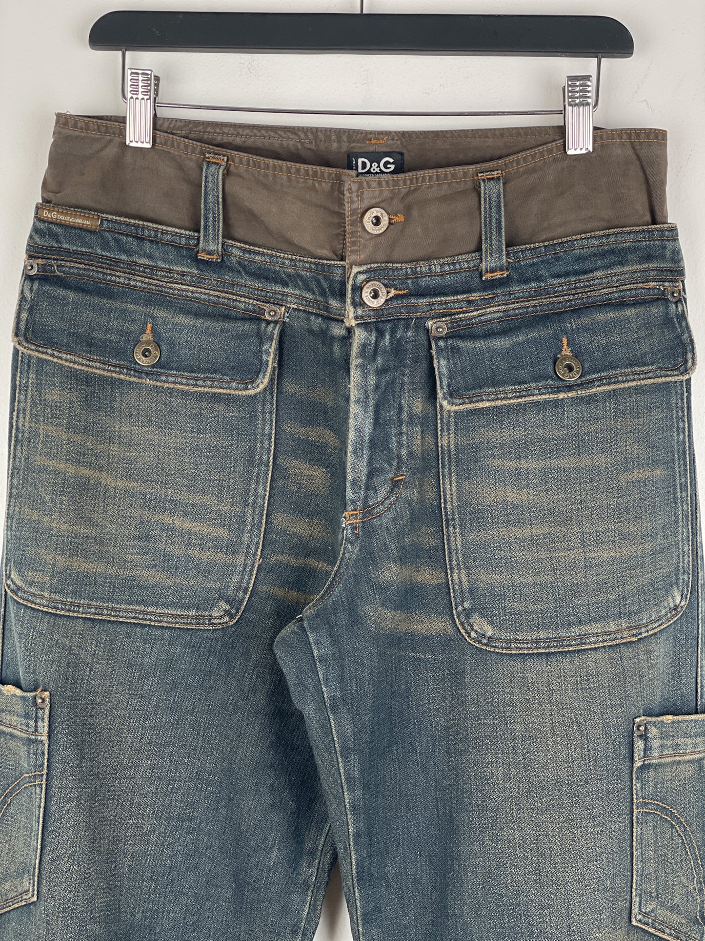 Dolce & Gabbana AW03 Double Waist Denim Cargo Pants