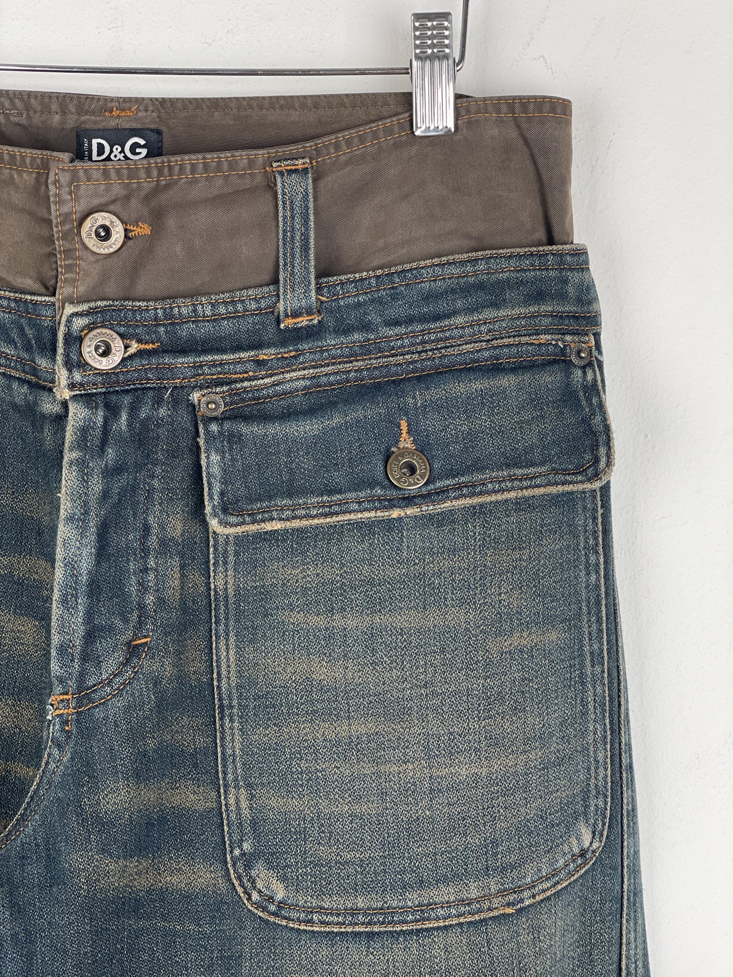 Dolce & Gabbana AW03 Double Waist Denim Cargo Pants