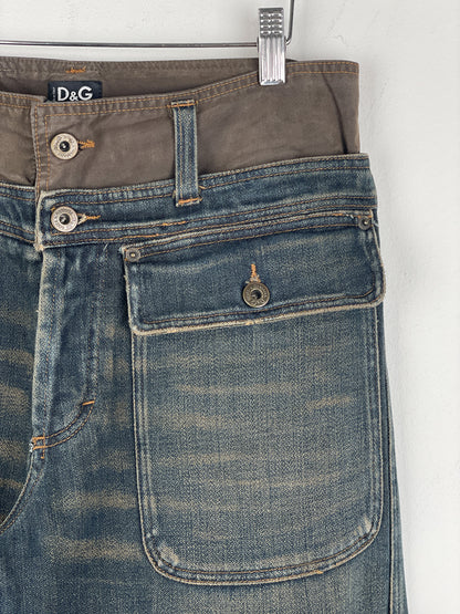 Dolce & Gabbana AW03 Double Waist Denim Cargo Pants