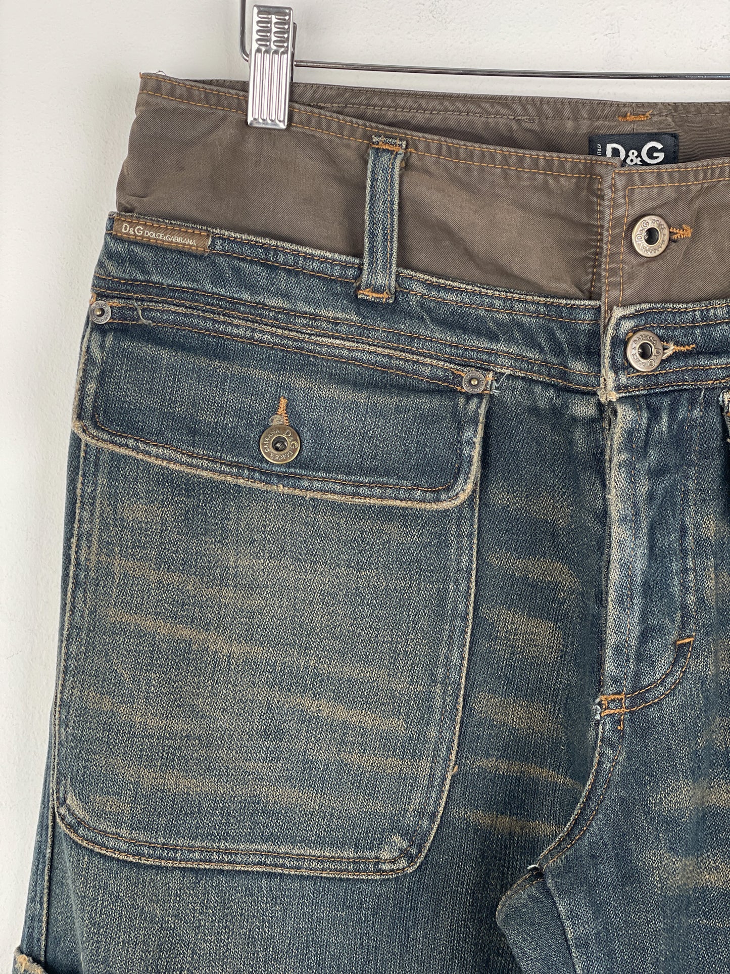Dolce & Gabbana AW03 Double Waist Denim Cargo Pants