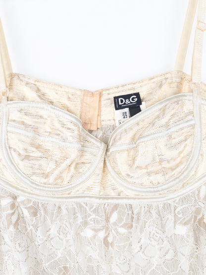 Dolce & Gabbana 2000s Gold-Colored Lace Butterfly Bustier Top