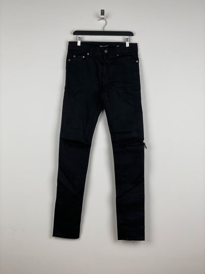 Saint Laurent D02 Distressed Knife-Cut Coated Denim Jeans