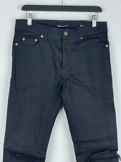 Saint Laurent D02 Distressed Knife-Cut Coated Denim Jeans