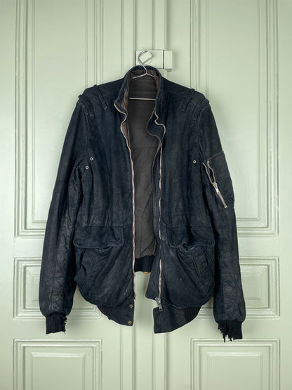 Rick Owens AW04 QUEEN Blistered Leather Police Bomber Jacket