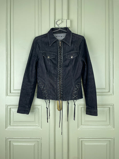 Jean Paul Gaultier 2000s Lace Bondage Denim Trucker Jacket