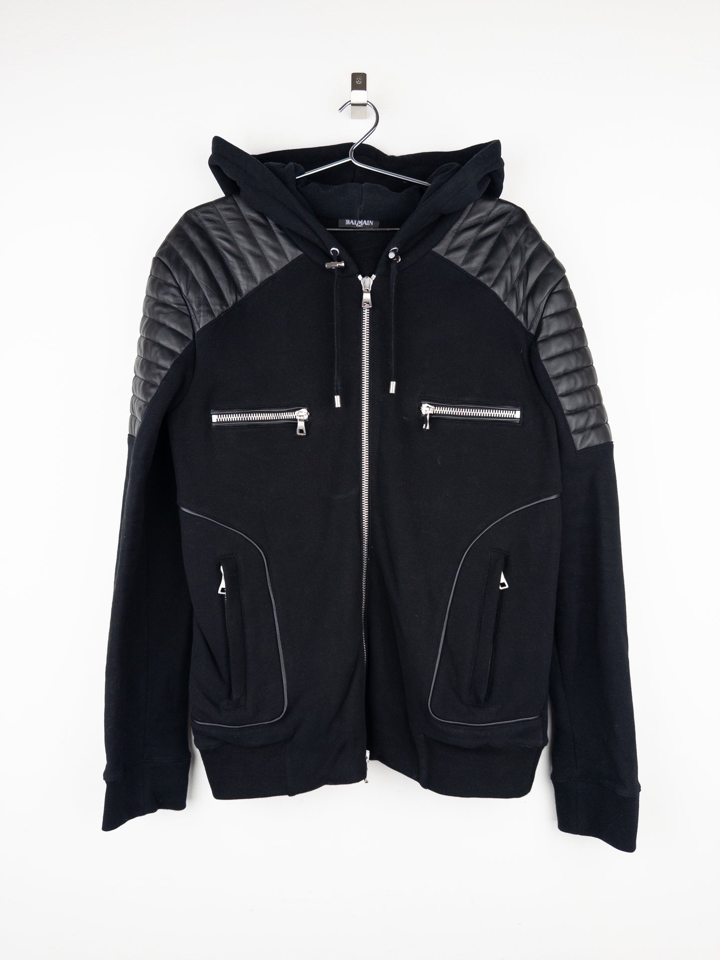 Balmain by Olivier Rousteing 2010s Leather Biker Zip-Hoodie