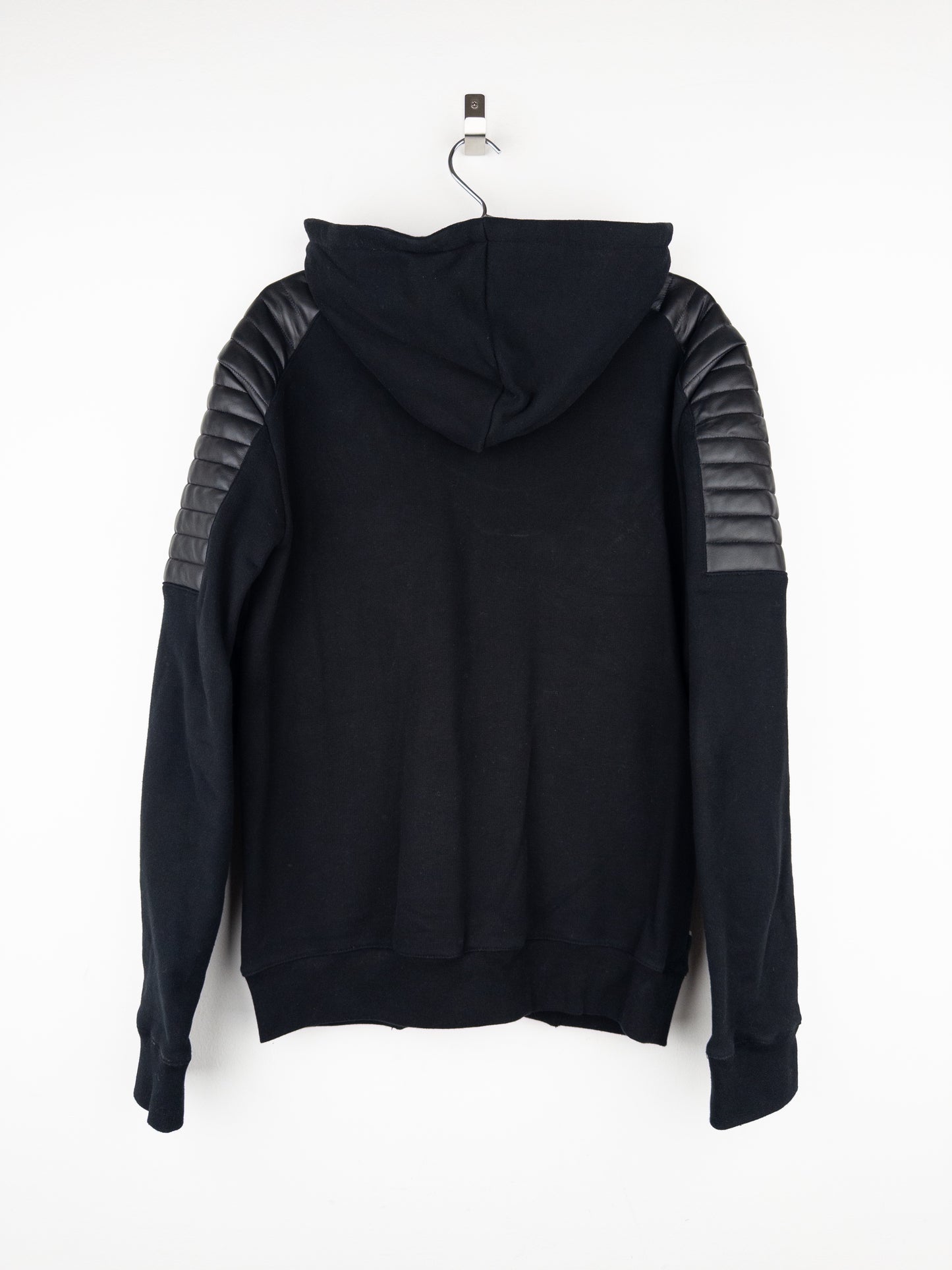 Balmain by Olivier Rousteing 2010s Leather Biker Zip-Hoodie