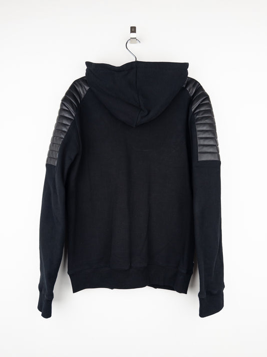 Balmain by Olivier Rousteing 2010s Leather Biker Zip-Hoodie