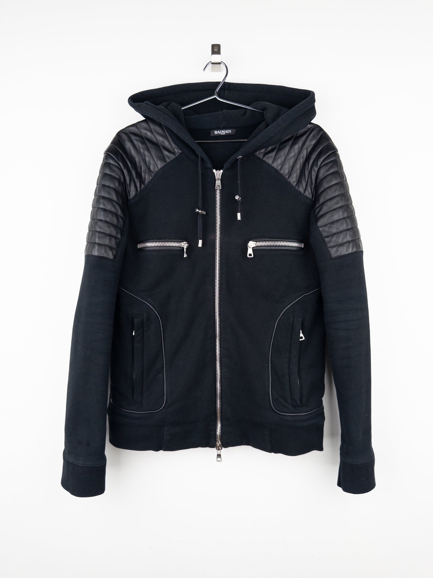 Balmain by Olivier Rousteing 2010s Leather Biker Zip-Hoodie