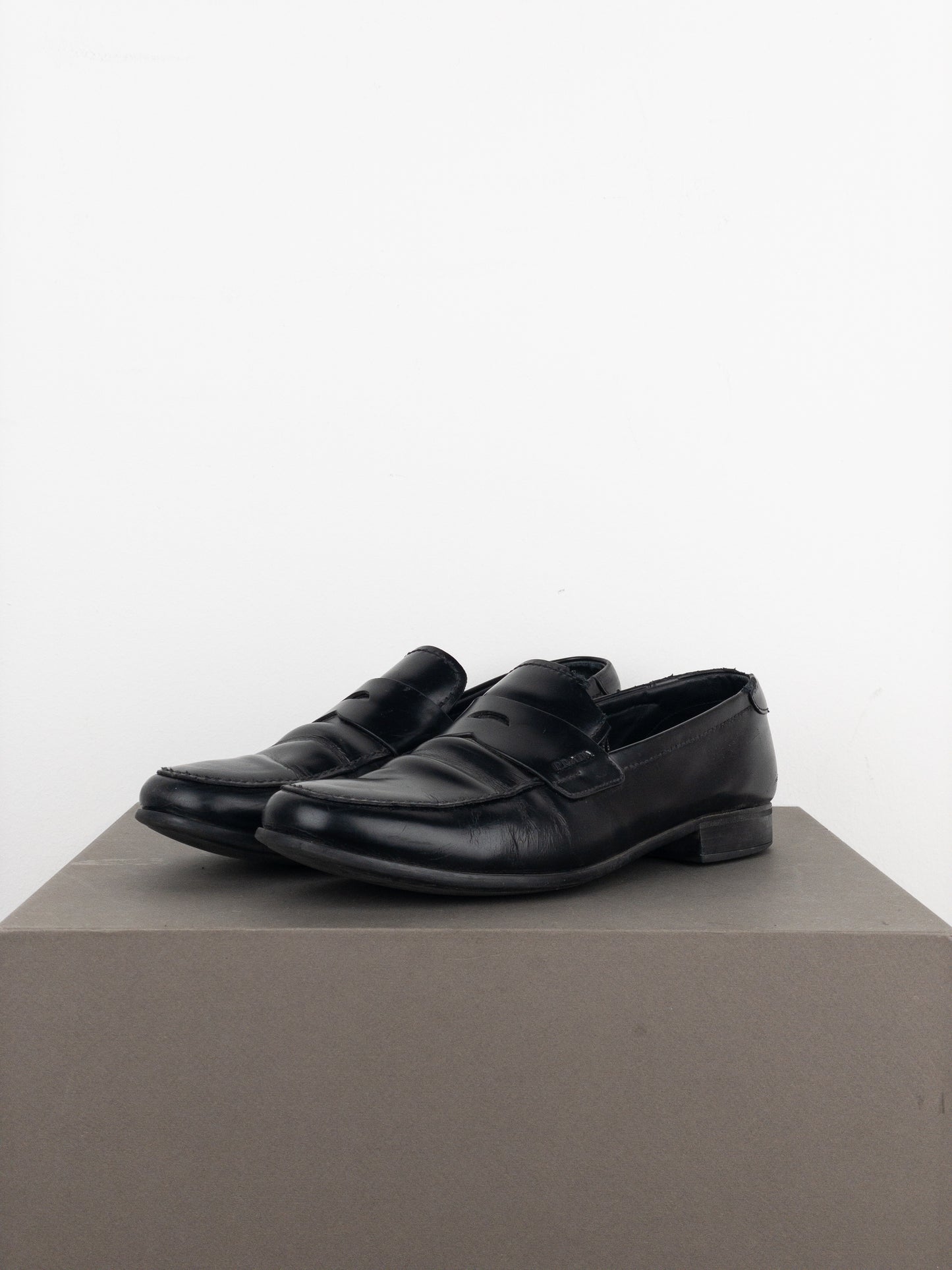 Prada 2000s Black Leather Penny Loafers