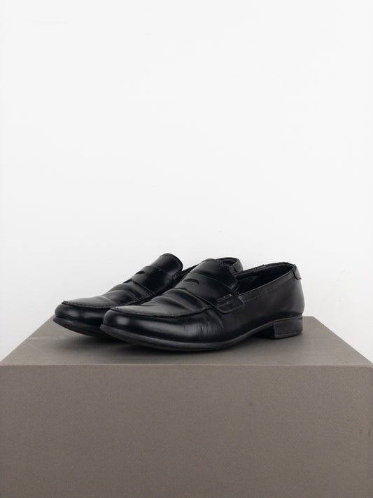 Prada 2000s Black Leather Penny Loafers