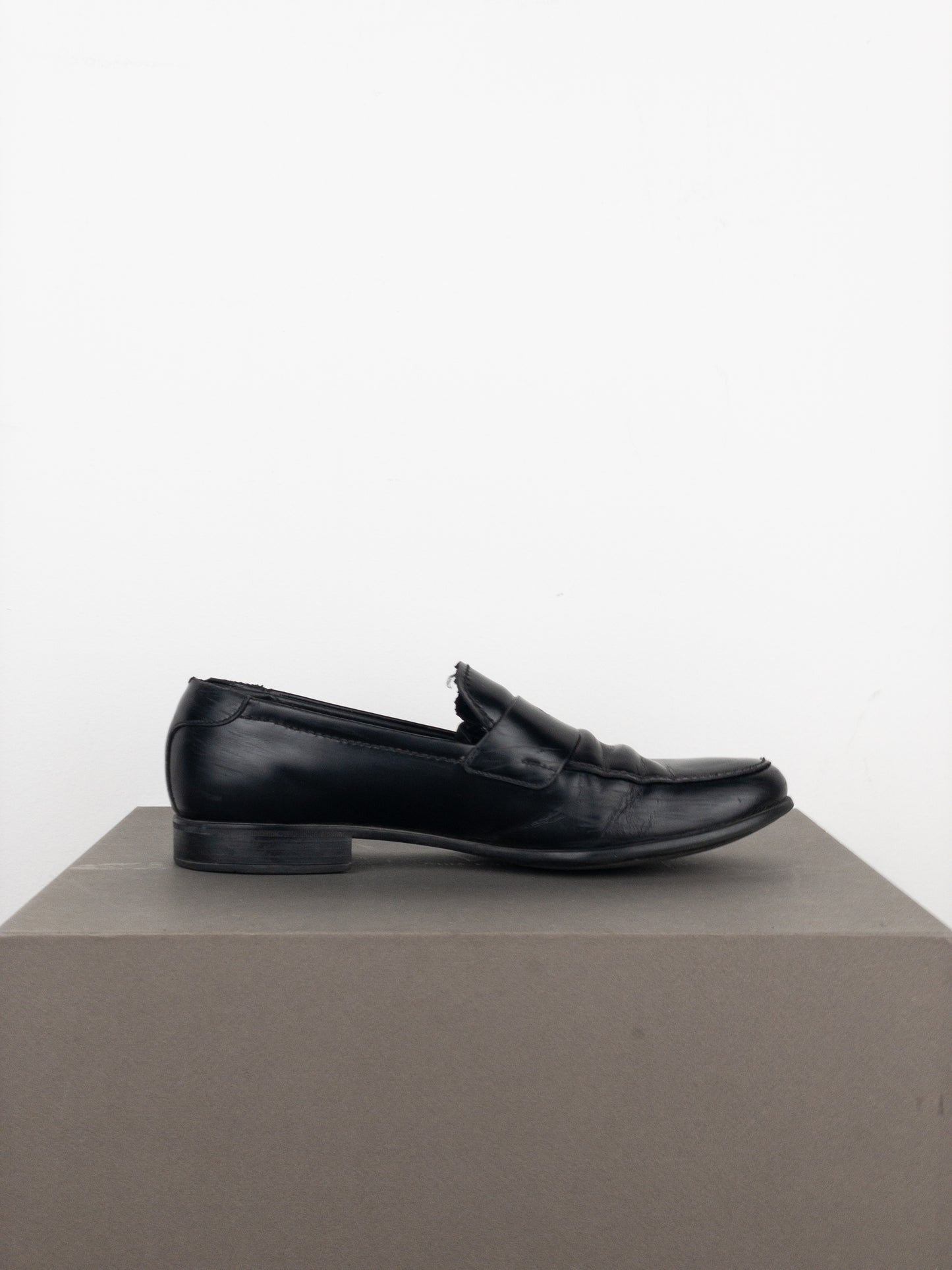 Prada 2000s Black Leather Penny Loafers