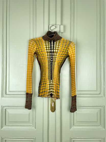 Jean Paul Gaultier AW95 `Cyberdot´ Vasarely-Print Mesh Turtleneck Longsleeve