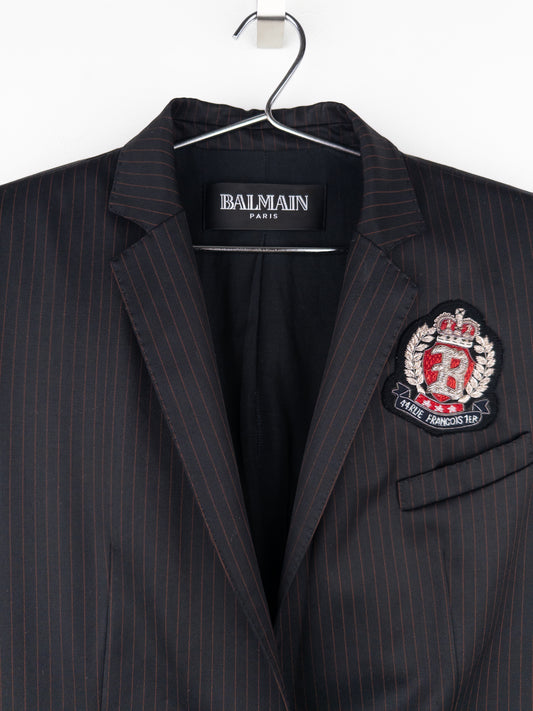 Balmain by Decarnin SS11 Safety Pin Embroidered Crest Badge Pinstripe Blazer – photo 3